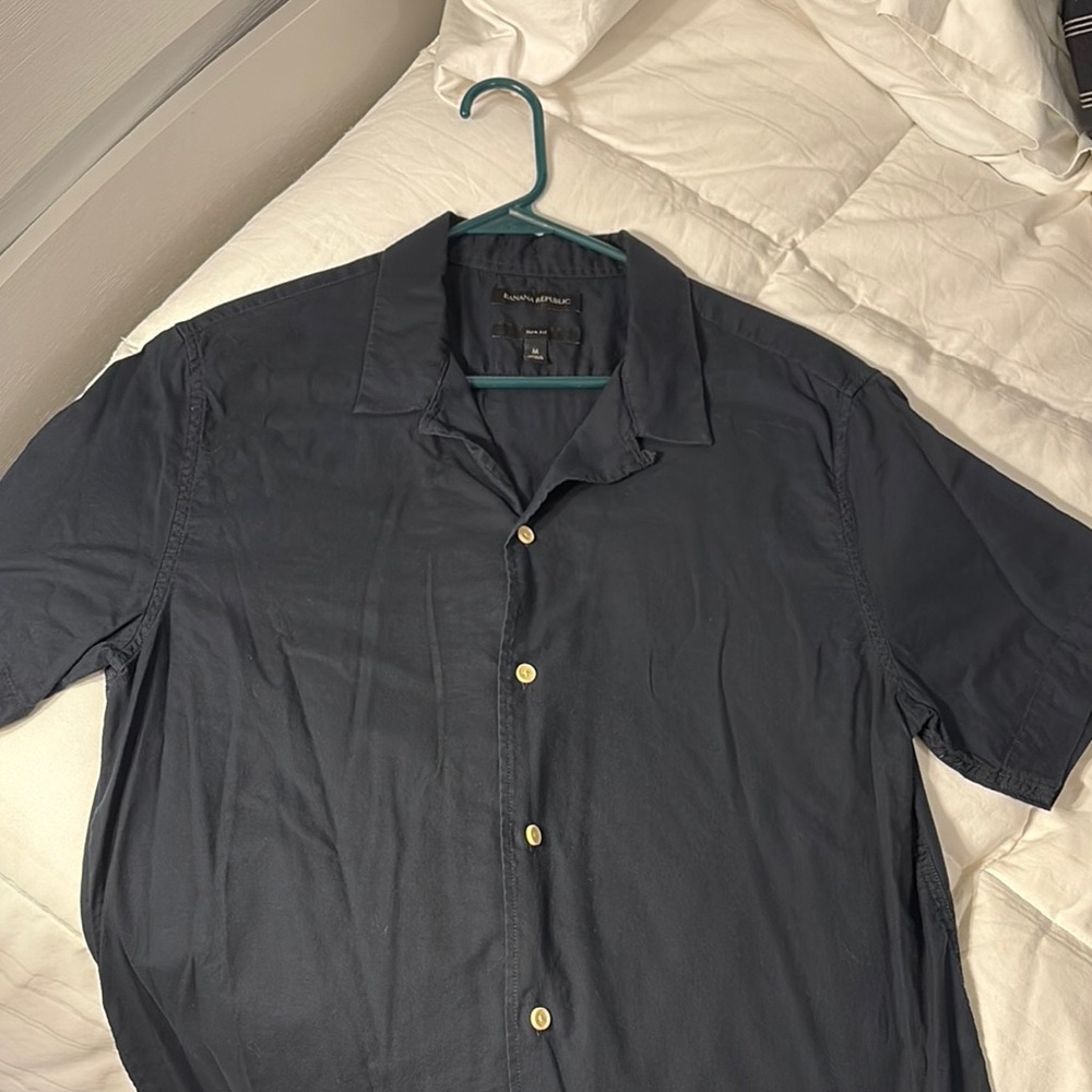 Banana Republic Black Casual Button Down Shirt Slim Fit Medium